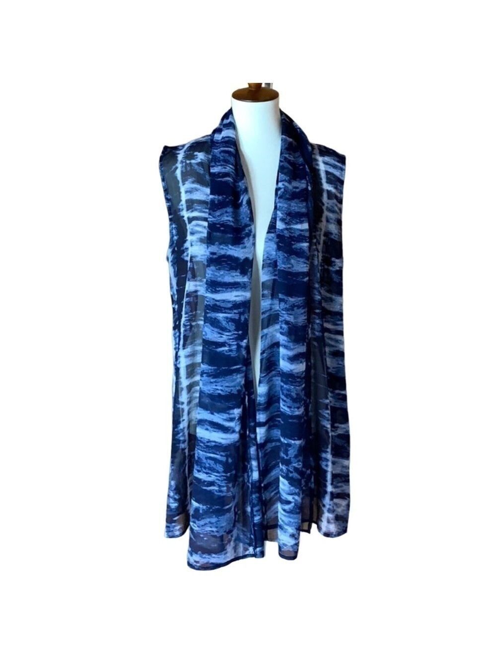 Coldwater Creek Fluid Stripes sheer duster OS / One Size Blue